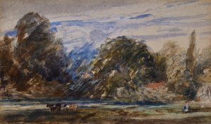 Paysage avec vaches et figure - David Cox
