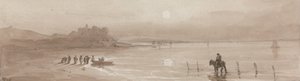 Côte, coucher de soleil avec le château de Harlech - David Cox