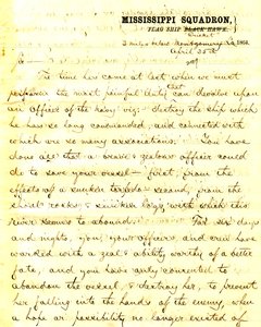Lettre de David D. Porter, U. S. S. Cricket, 2 miles en dessous de Montgomery, Louisiane, à [Seth Ledyard] Phelps, commandant U. S. S. Eastport, 2 miles en dessous de Montgomery, Louisiane, 25 avril 1864 - David D. Porter