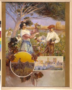 Aigues-Mortes, Arles, la Camargue: une jeune femme montre une belle grappe de raisin qu
