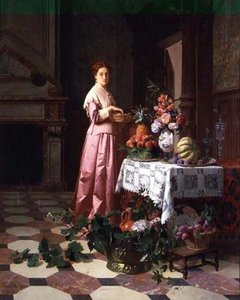 Dame avec des fruits et des fleurs sur une table - David Emil Joseph de and Knarren P. Noter