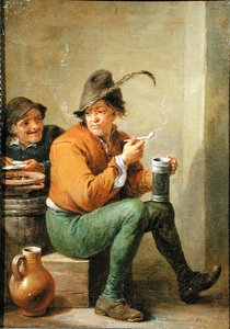 Un Paysan tenant une Cruche en Grès et une Pipe en Terre - David III Teniers