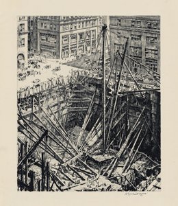 Une excavation à Manhattan - David Muirhead Bone
