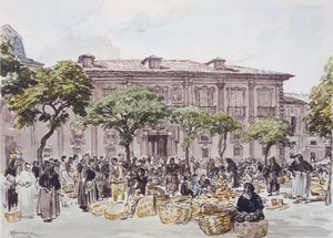 Marché devant un palais, Oviedo - David Muirhead Bone