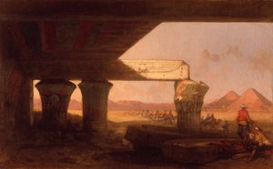 Paysage égyptien avec une vue lointaine des pyramides
