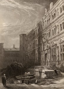 La grande cour de Heidelberg, gravée par H. Winkles, illustration de 