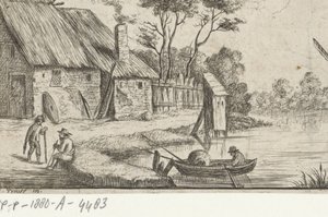 Paysage avec ferme et eau