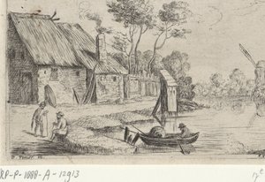 Paysage avec ferme et eau