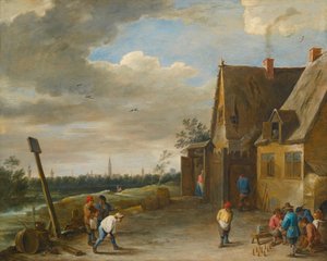 Jeu des neuf quilles avec vue sur Anvers - David Teniers the Younger