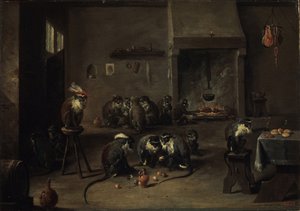 Singes dans la cuisine, années 1640 - David Teniers the Younger