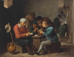 Paysans jouant aux cartes dans un intérieur - David Teniers the Younger