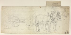 Attelage de deux chevaux avec conducteur, tirant une voiture (recto) ; croquis de femmes se penchant (verso) - David Teniers the Younger