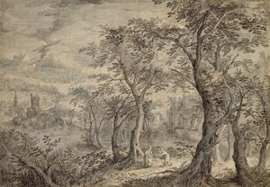 Paysage boisé avec la tentation du Christ