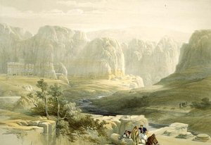 Petra regardant vers le sud, 9 mars 1839, planche 106 du Volume III de La Terre Sainte, gravé par Louis Haghe (1806-85) pub. 1849 - David after Roberts