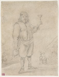 Paysanne levant un verre de vin, vers 1644 - David Teniers the Younger