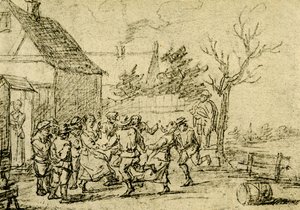 Paysans dansant devant une maison - David Teniers the Younger