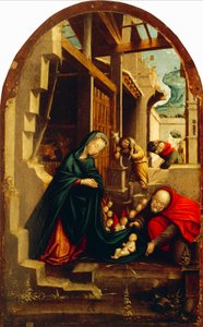 Nativité avec anges et bergers adorants