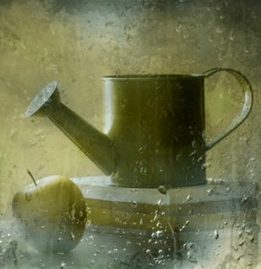 Nature morte devant une fenêtre pluvieuse