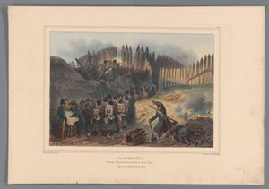 Groupe de soldats traversant une ouverture dans la palissade, 1832 - Denis Auguste Marie Raffet