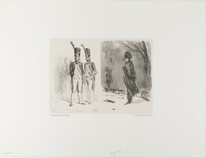 Feuille avec croquis (Grenadier de la Garde, Napoléon dans un bivouac)
