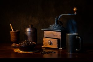 Nature morte rustique avec du café