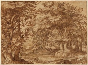 Paysage forestier avec un château lointain - Denys van Alsloot