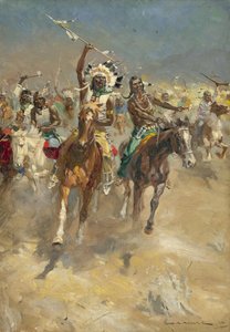 Indiens à cheval chargeant (gouache sur papier)