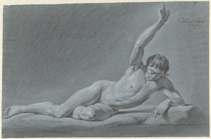 Nu masculin couché avec bras levé