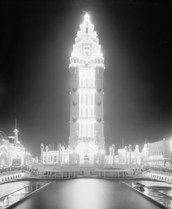 Dreamland la nuit, Coney Island, New York, vers 1905 (photo n/b) - Detroit Publishing Co.