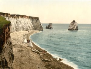 Arche de Freshwater Bay et rochers du Cerf, île de Wight, Angleterre - Detroit Publishing Co.