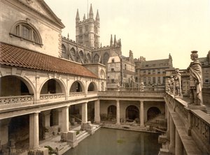 Bains romains et abbaye, Bath, vers 1890-1900 (tirage photochrome)
