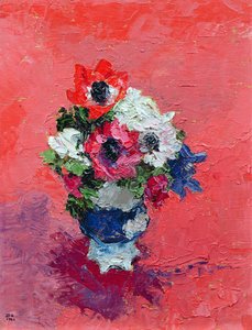 Anémones sur fond rouge, 1992 - Diana Schofield