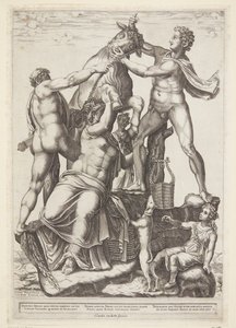 Amphion et Zethos attachant Dirke à un taureau sauvage - Diana Scultori