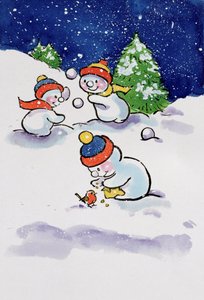 Petits bonhommes de neige faisant des boules de neige, 1996