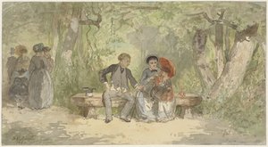 Homme, femme et enfant sur un banc dans le parc