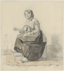 Marchande de rue assise avec un panier