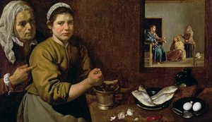 Scène de cuisine avec le Christ dans la maison de Marthe et Marie, c.1618 - Diego Velázquez