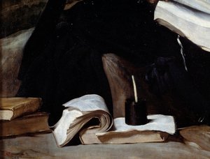 Portrait du bouffon Diego de Acedo dit le cousin, détail. Livres. Peinture de Diego Velázquez (1599-1660) - Diego Velázquez