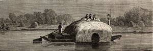 Coupe, récolte et transport de fourrage sur les rives du Danube. Dessin de Lancelot pour illustrer son voyage de Paris à Bucarest en 1860. Gravure dans « Le tour du monde », édité par Édouard Charton - Dieudonne Auguste Lancelot