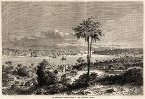 Vue générale de La Havane, capitale de Cuba, dessin de Lancelot pour illustrer le voyage à l