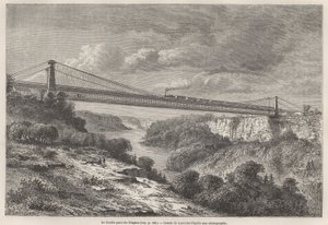 Le pont double du Niagara, dessin de Lancelot, pour illustrer les voyages de L. Deville en Amérique du Nord en 1854-55. Gravure dans "Le tour du monde" 1861. Collection Selva.