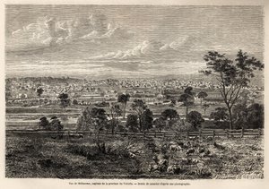 Vue de Melbourne (Australie), dessin de Lancelot, pour illustrer les souvenirs d