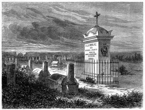 Vue du cimetière français à Pékin (Beijing), Chine. Gravure d