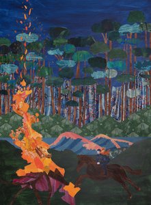 Brunnhilde et le bûcher au bord du Rhin (collage)