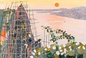 Hommes au lever du soleil, Inde, 2020 (collage) - Dione Verulam