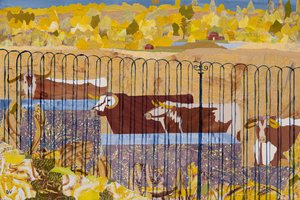 Longhorns assoiffés, été chaud (collage) - Dione Verulam