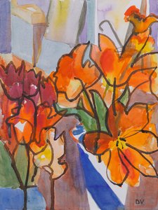 Tulipes (aquarelle et encre)