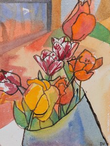 Tulipes (aquarelle et encre) - Dione Verulam