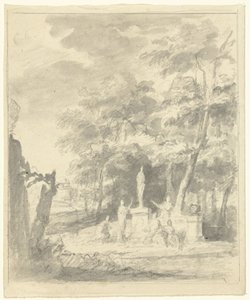 Paysage arcadien avec des figures autour d