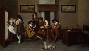 Hommes élégamment vêtus et une servante - Dirck Hals
